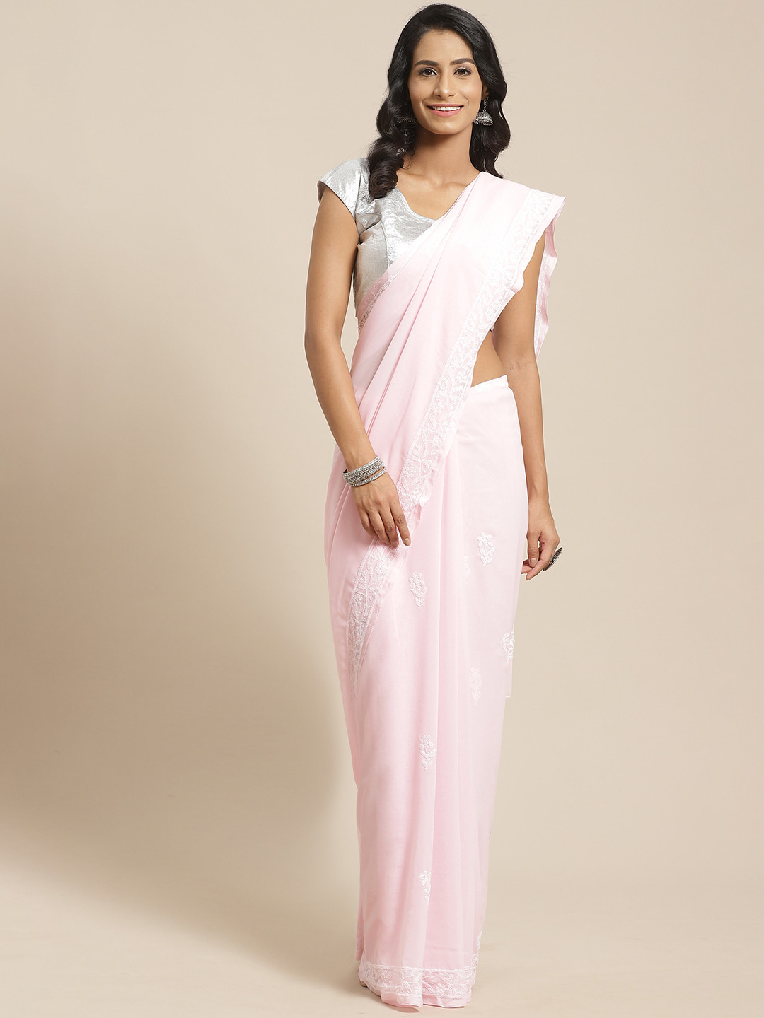 ADA Pink & White Chikankari Embroidered Saree
ADA Pink & White Chikankari Embroidered Saree