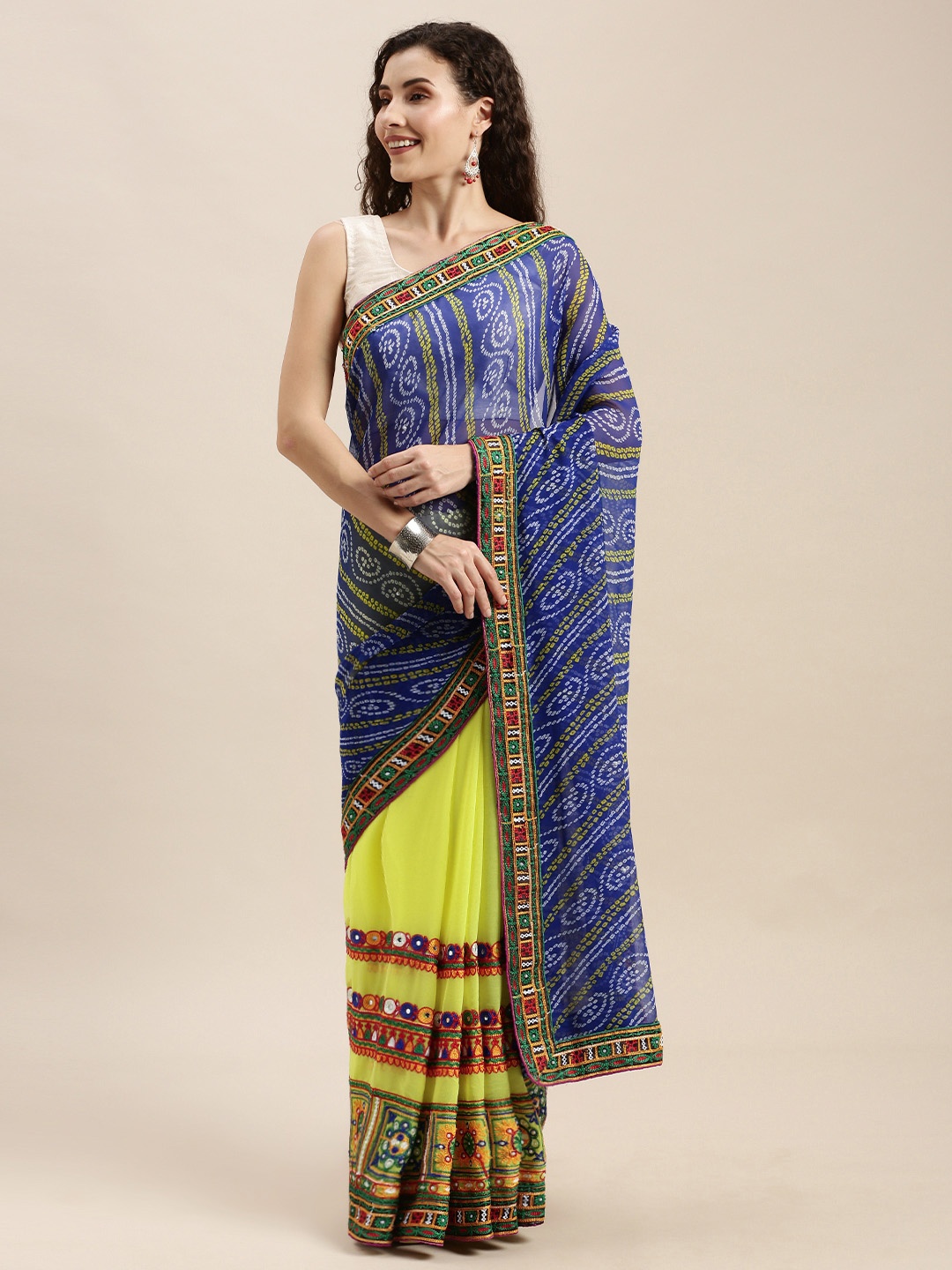 Mitera Blue & Yellow Pure Georgette Bhandhini Printed Kutchi Embroidered Saree
Mitera Blue & Yellow Pure Georgette Bhandhini Printed Kutchi Embroidered Saree