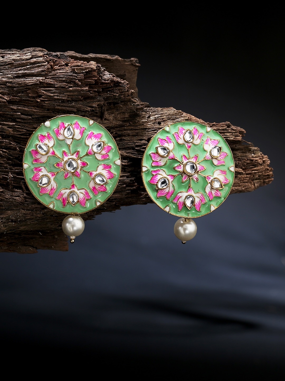 LAIDA Sea Green & Pink Gold-Plated Meenakari Handcrafted Pearl Oversized Circular Studs
LAIDA Sea Green & Pink Gold-Plated Meenakari Handcrafted Pearl Oversized Circular Studs