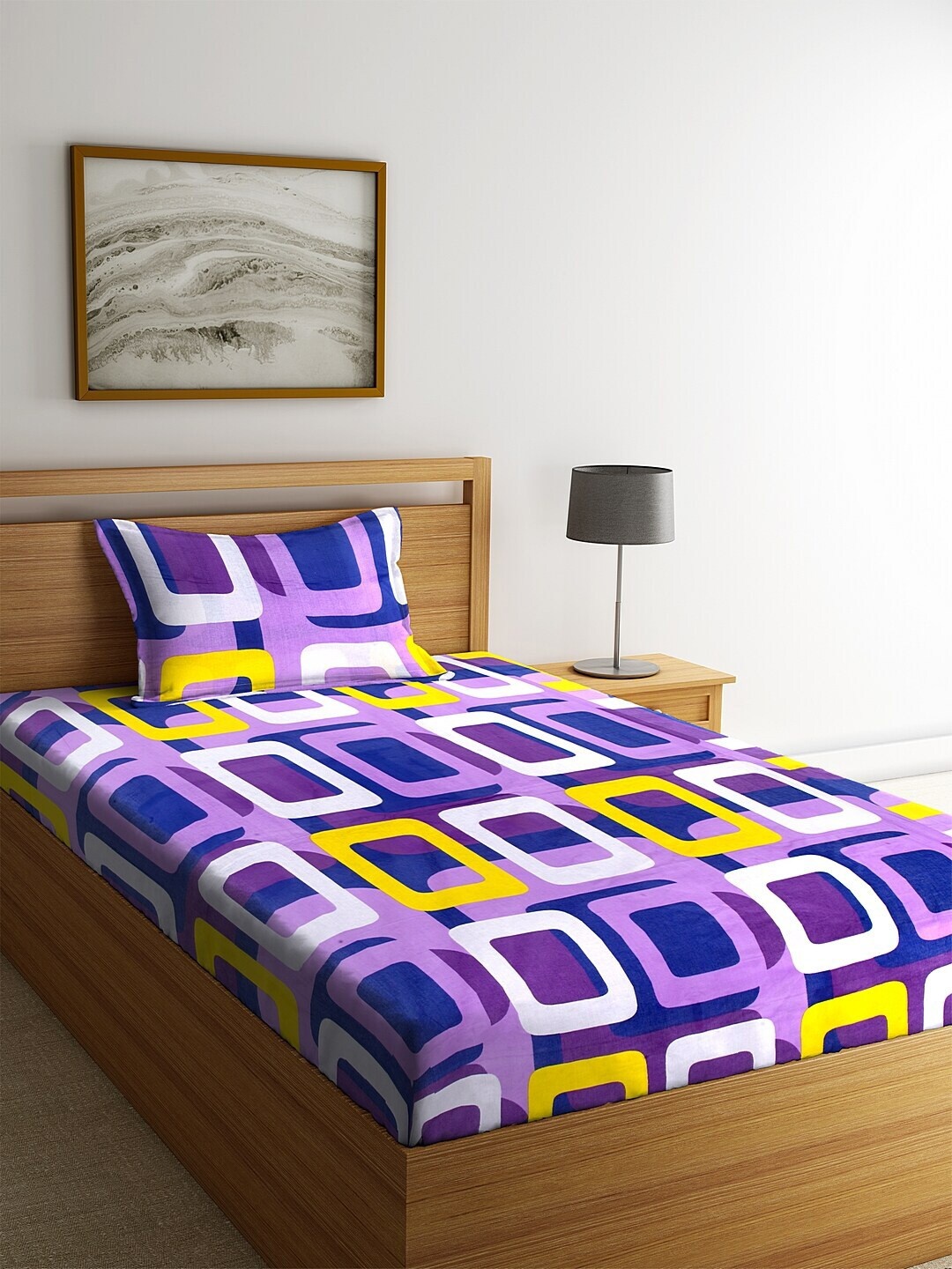 HOSTA HOMES Purple & Yellow Geometric 104 TC Cotton 1 Single Bedsheet with 1 Pillow Covers
HOSTA HOMES Purple & Yellow Geometric 104 TC Cotton 1 Single Bedsheet with 1 Pillow Covers