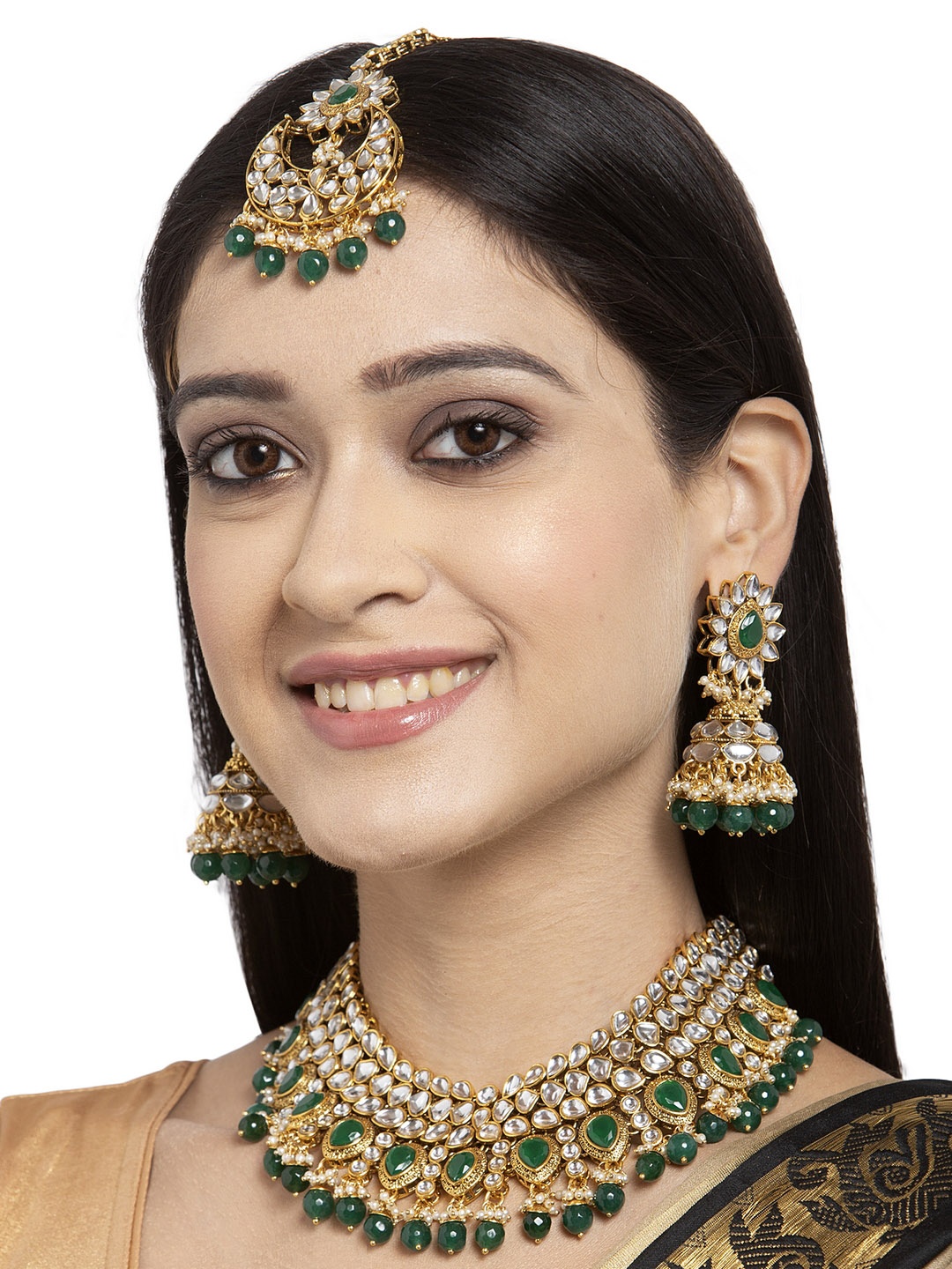 ANIKAS CREATION Gold-Plated White & Green Kundan & Stone-Studded Beaded Handcrafted Jewellery Set
ANIKAS CREATION Gold-Plated White & Green Kundan & Stone-Studded Beaded Handcrafted Jewellery Set
