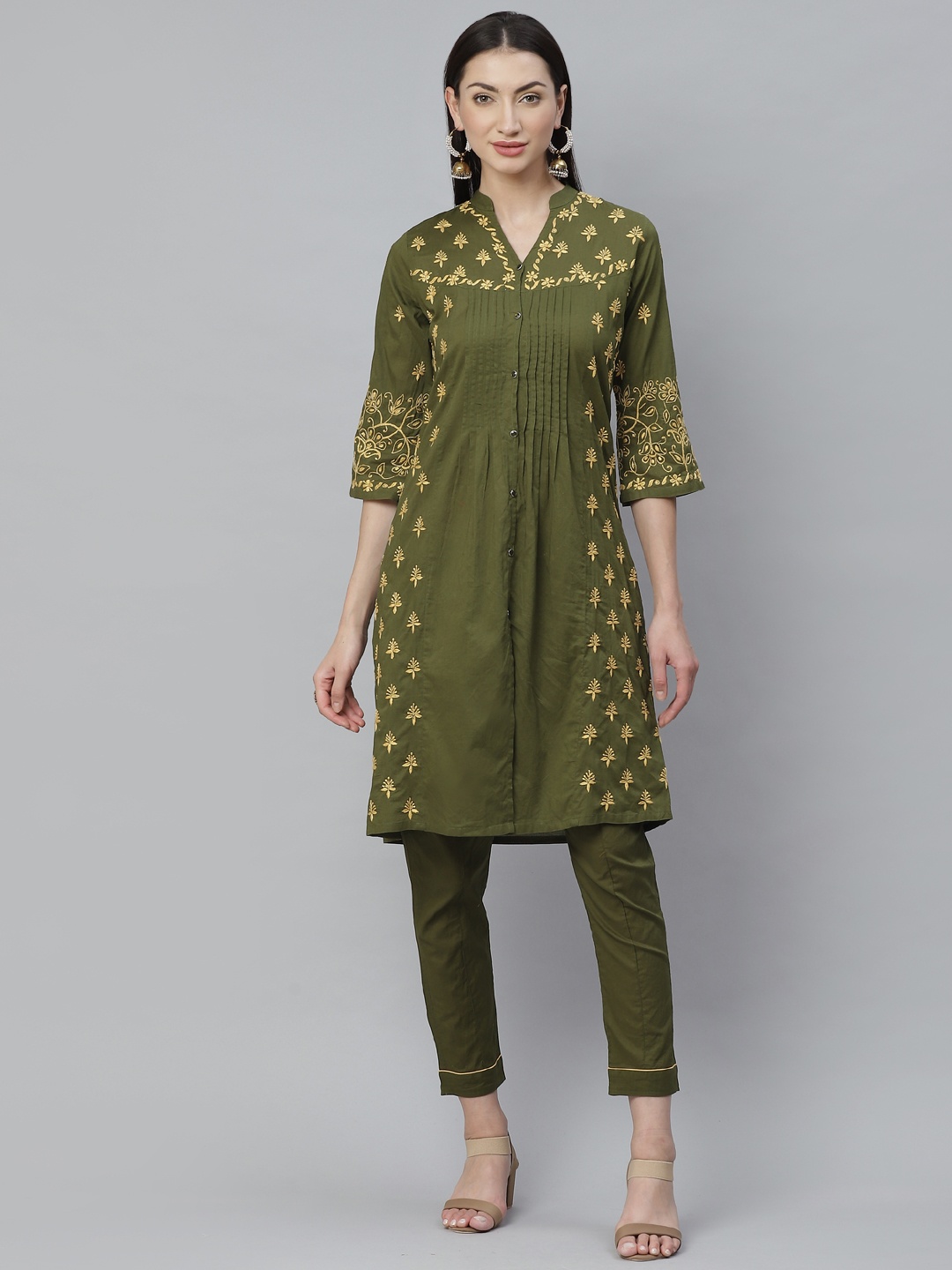 ADA Women Olive Green & Yellow Chikankari Hand Embroidered Sustainable Handloom Kurta with Trousers
ADA Women Olive Green & Yellow Chikankari Hand Embroidered Sustainable Handloom Kurta with Trousers