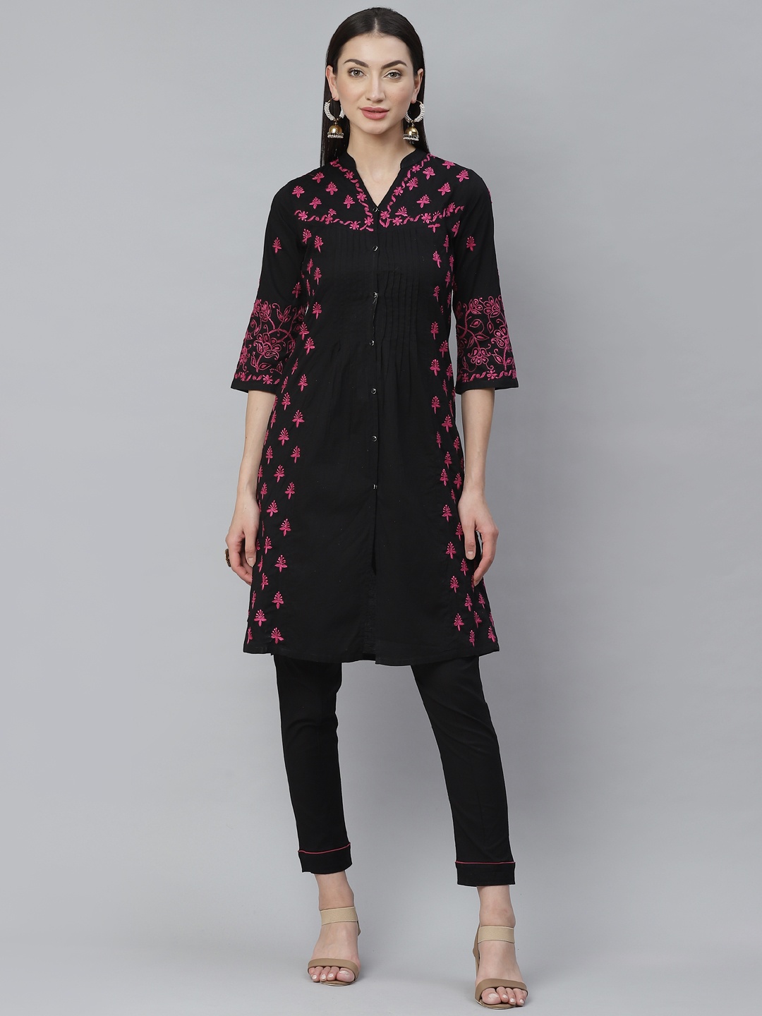 ADA Women Black & Pink Chikankari Hand Embroidered Sustainable Handloom Kurta with Trousers
ADA Women Black & Pink Chikankari Hand Embroidered Sustainable Handloom Kurta with Trousers