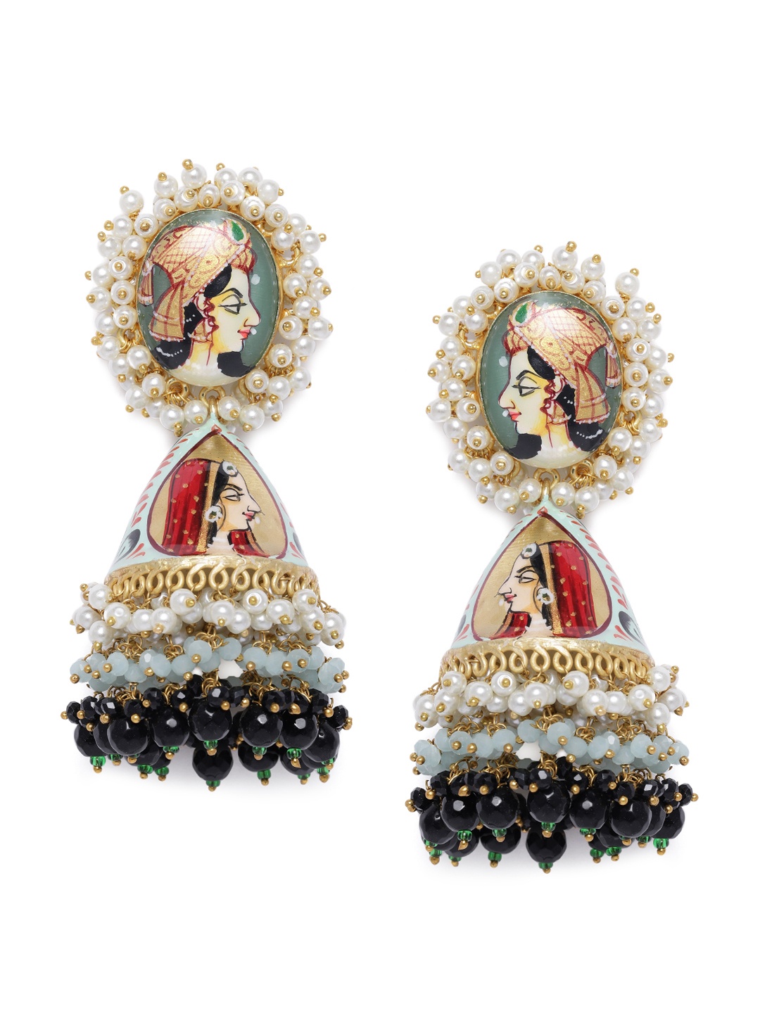 Peora White & Gold-Toned Enamelled Dome Shaped Jhumkas