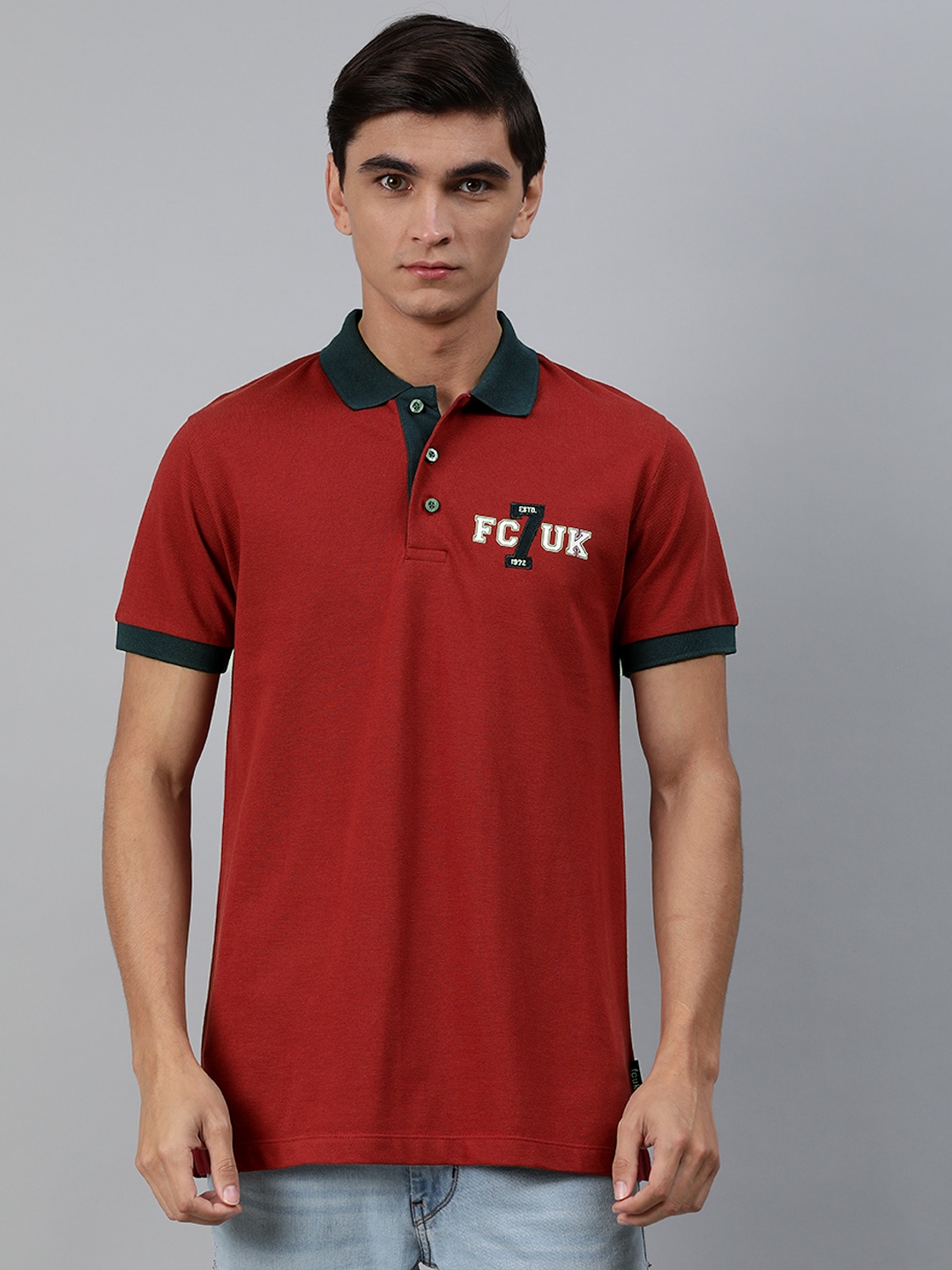 French Connection Men Red Slim Fit Solid Polo Collar Pure Cotton T-shirt with Printed Detail
French Connection Men Red Slim Fit Solid Polo Collar Pure Cotton T-shirt with Printed Detail