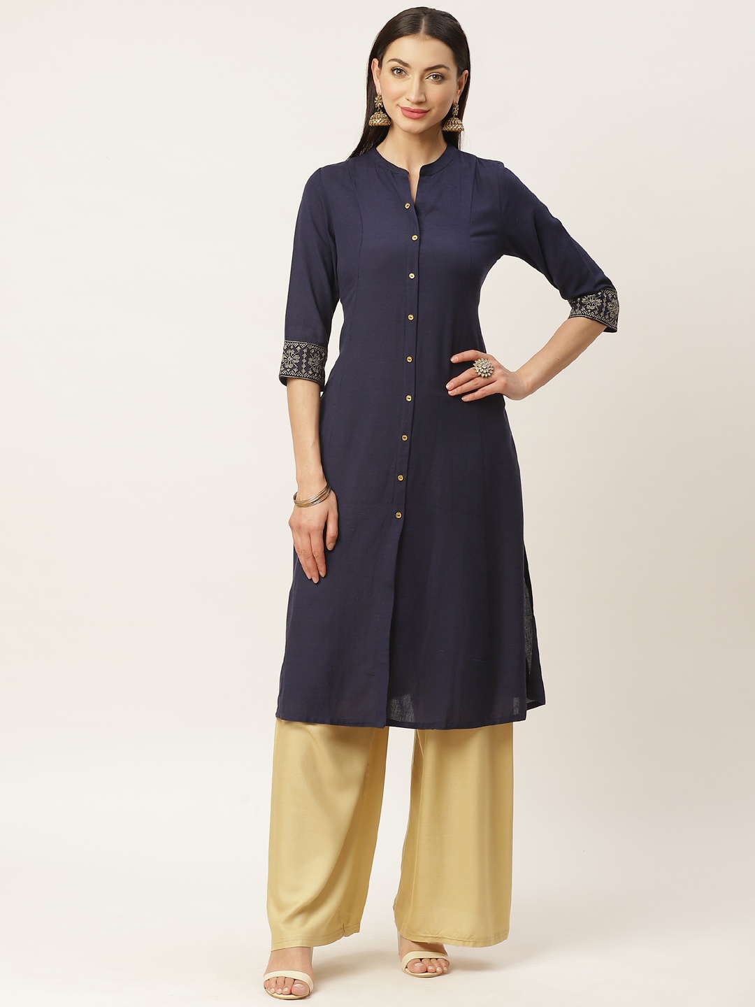 ZIZO By Namrata Bajaj Women Navy Blue Solid Straight Kurta