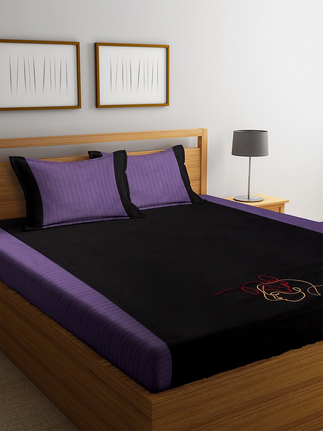 DECOREALM Black & Purple Abstract 300 TC Cotton 1 King Bedsheet with 2 Pillow Covers
DECOREALM Black & Purple Abstract 300 TC Cotton 1 King Bedsheet with 2 Pillow Covers