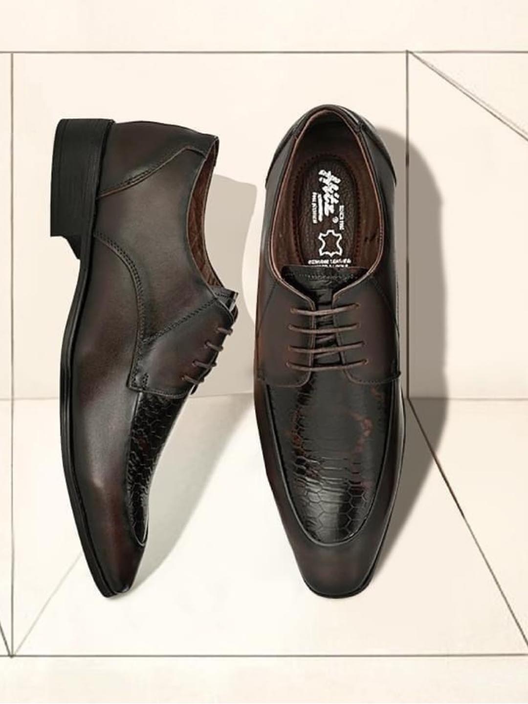 Hitz Men Brown Solid Leather Formal Derbys