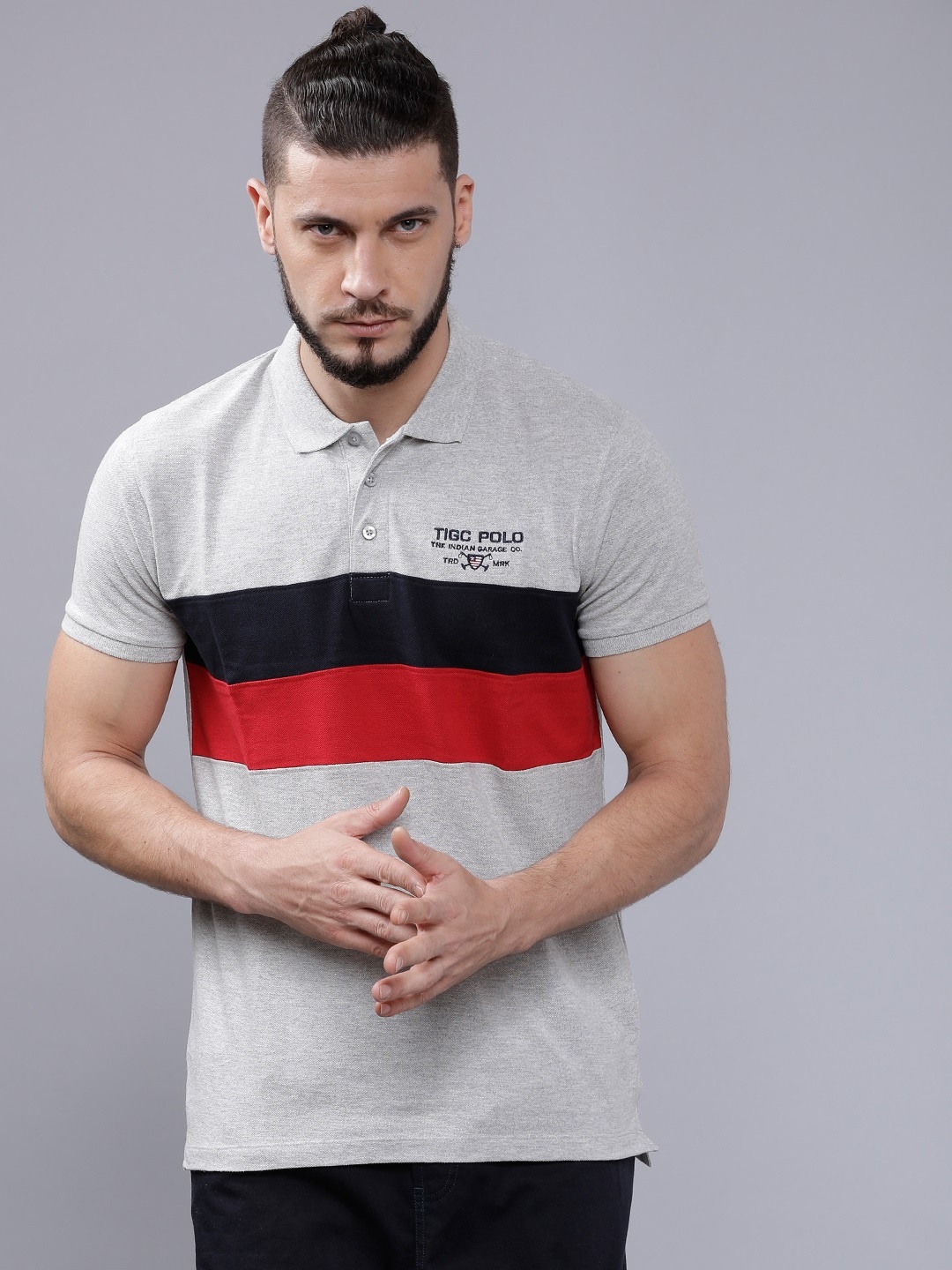 The Indian Garage Co Men Grey & Black Slim Fit Colourblocked Polo Collar T-shirt
The Indian Garage Co Men Grey & Black Slim Fit Colourblocked Polo Collar T-shirt