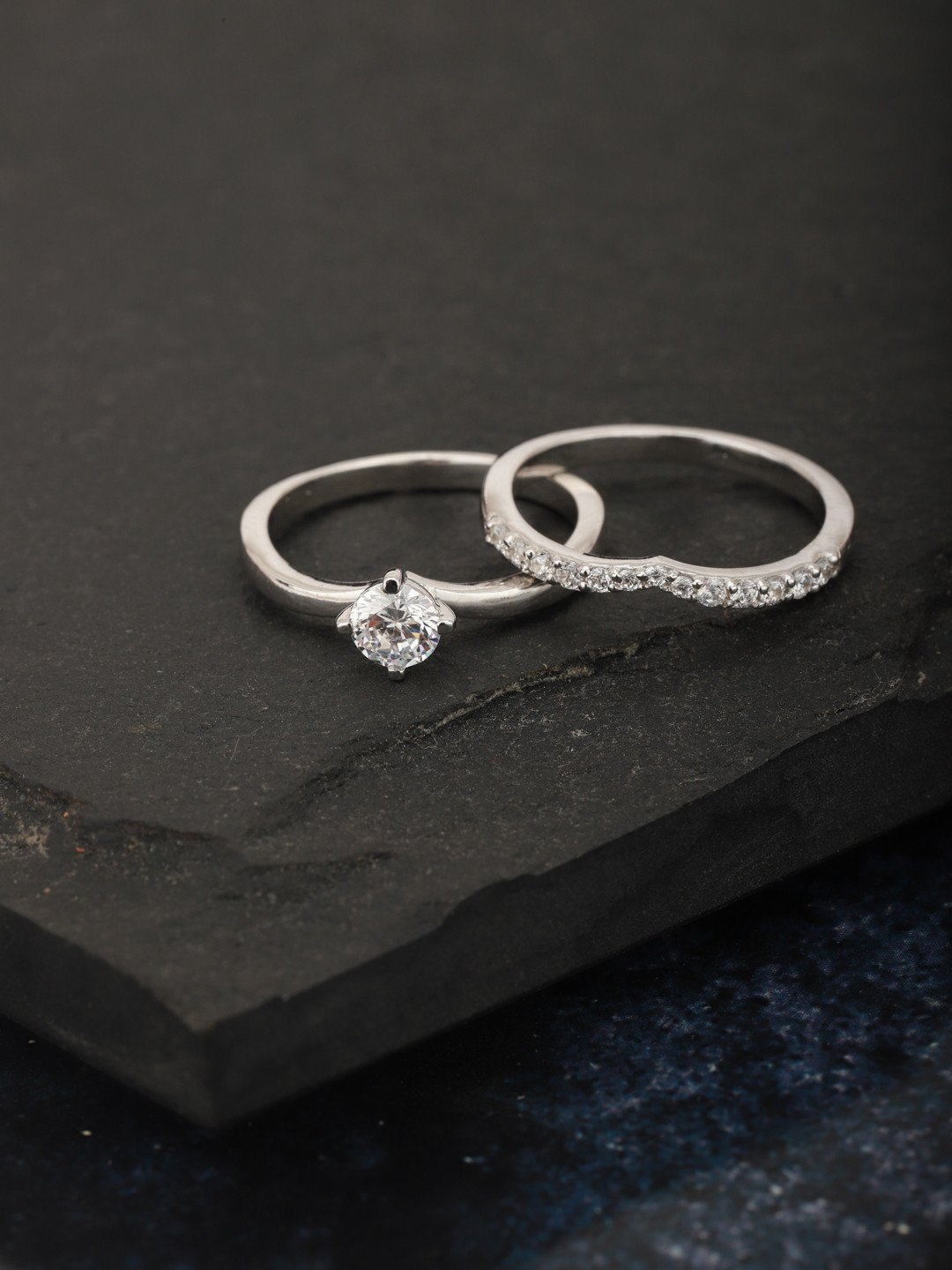 Carlton London Women Set of 2 Rhodium-Plated CZ-Studded Handcrafted Finger Rings, Silver
Carlton London Women Set of 2 Rhodium-Plated CZ-Studded Handcrafted Finger Rings, Silver