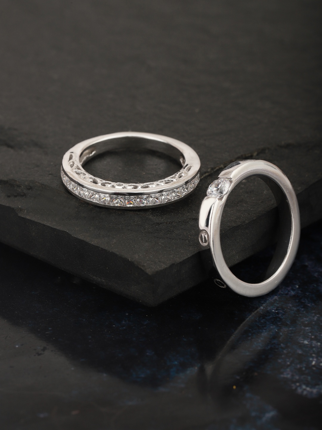 Carlton London Set of 2 Silver-Toned Rhodium-Plated CZ Studded Handcrafted Couple Rings
Carlton London Set of 2 Silver-Toned Rhodium-Plated CZ Studded Handcrafted Couple Rings