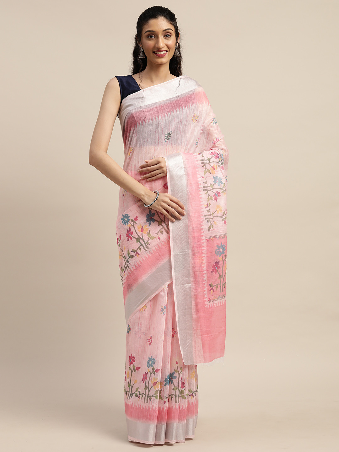 PURVAJA Pink Printed Linen Blend Saree
PURVAJA Pink Printed Linen Blend Saree
