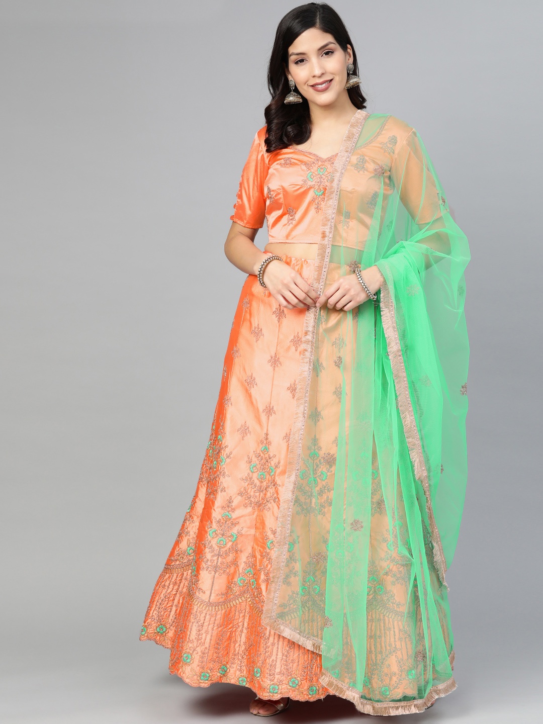 SHOPGARB Orange & Green Embroidered Semi-Stitched Lehenga & Unstitched Blouse with Dupatta
SHOPGARB Orange & Green Embroidered Semi-Stitched Lehenga & Unstitched Blouse with Dupatta