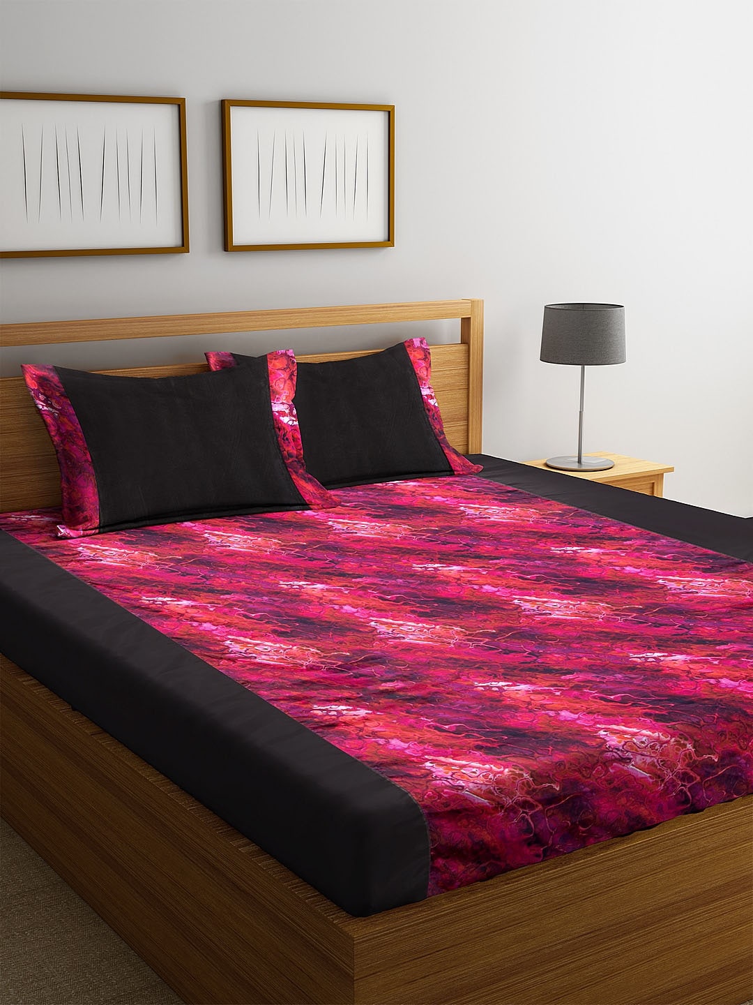 DECOREALM Pink & Black Abstract 300 TC Poly Satin 1 King Bedsheet with 2 Pillow Covers
DECOREALM Pink & Black Abstract 300 TC Poly Satin 1 King Bedsheet with 2 Pillow Covers