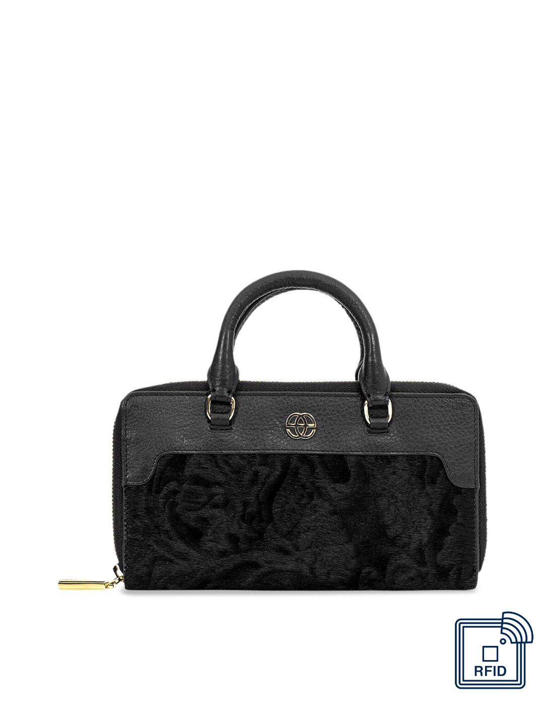 Eske Women Black Solid Zip Around Leather Wallet