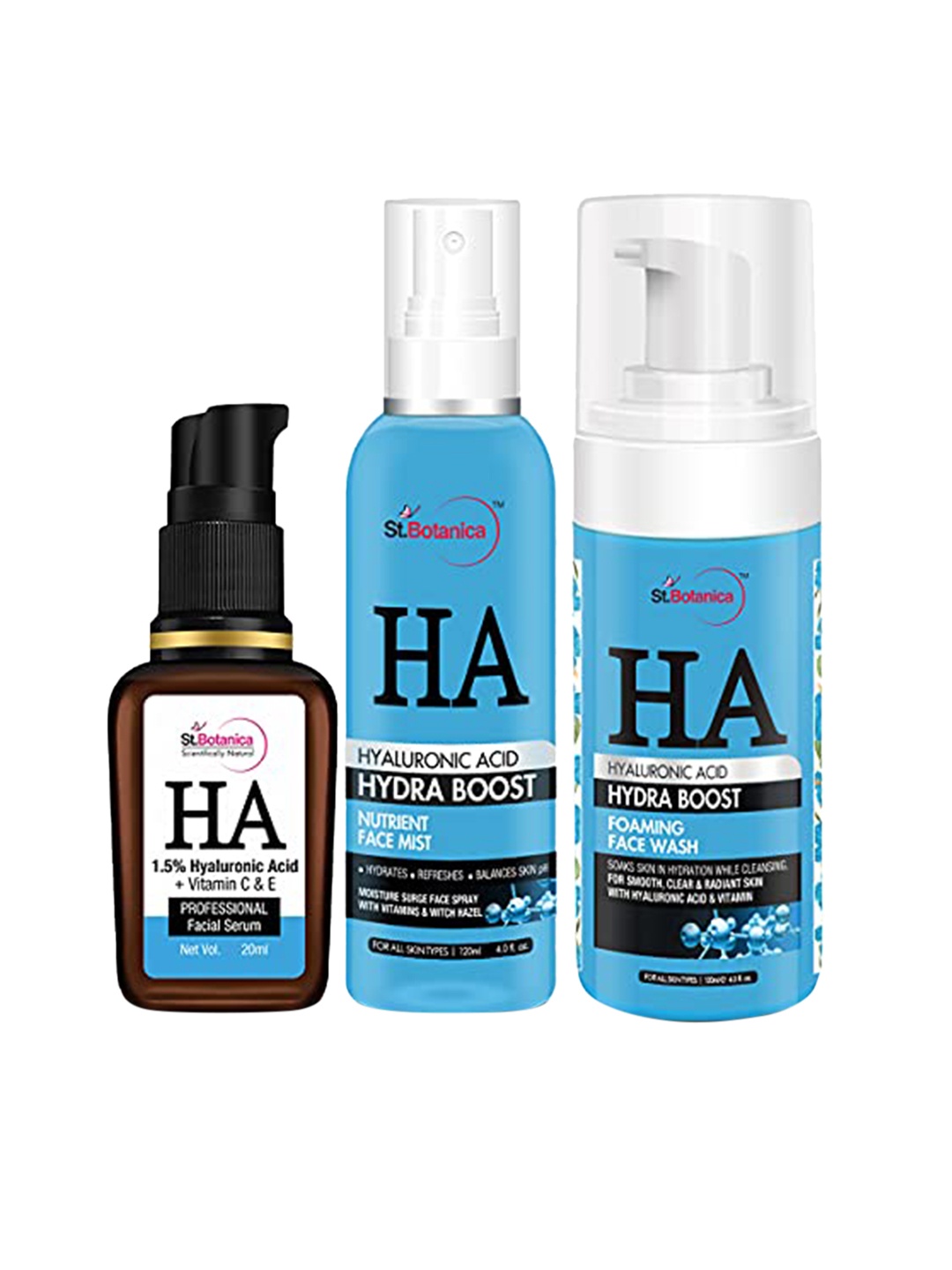 St.Botanica Hyaluronic Acid Facial Serum 20ml Face Mist 120ml & Face Wash 120ml, Blue
St.Botanica Hyaluronic Acid Facial Serum 20ml Face Mist 120ml & Face Wash 120ml, Blue
