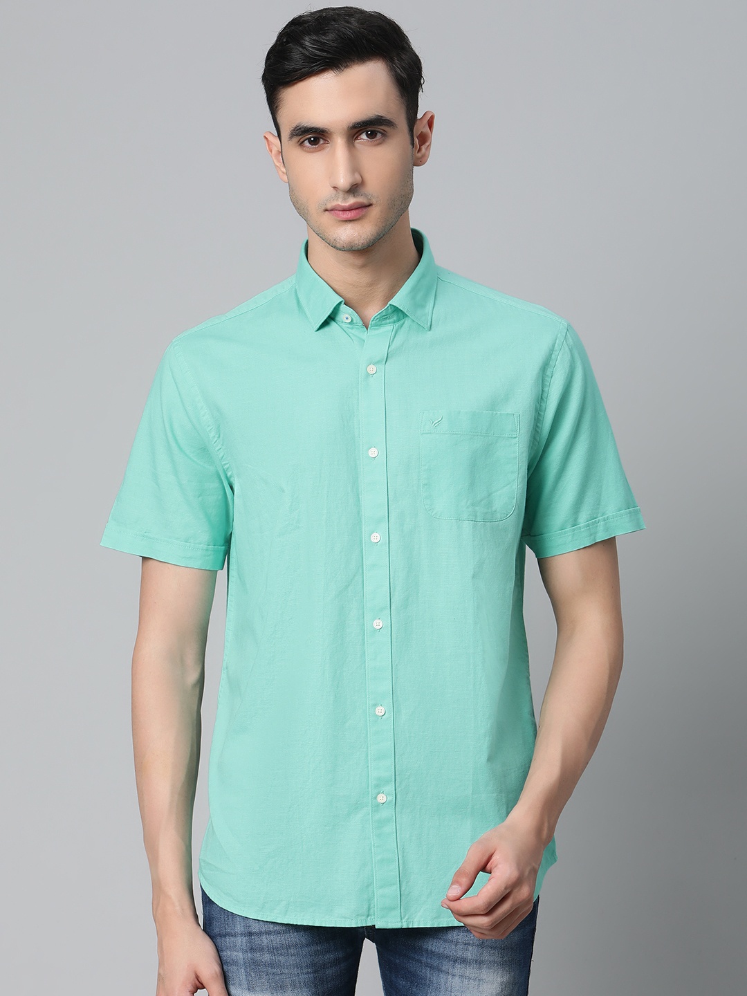 Blackberrys Men Green Slim Fit Solid Casual Shirt