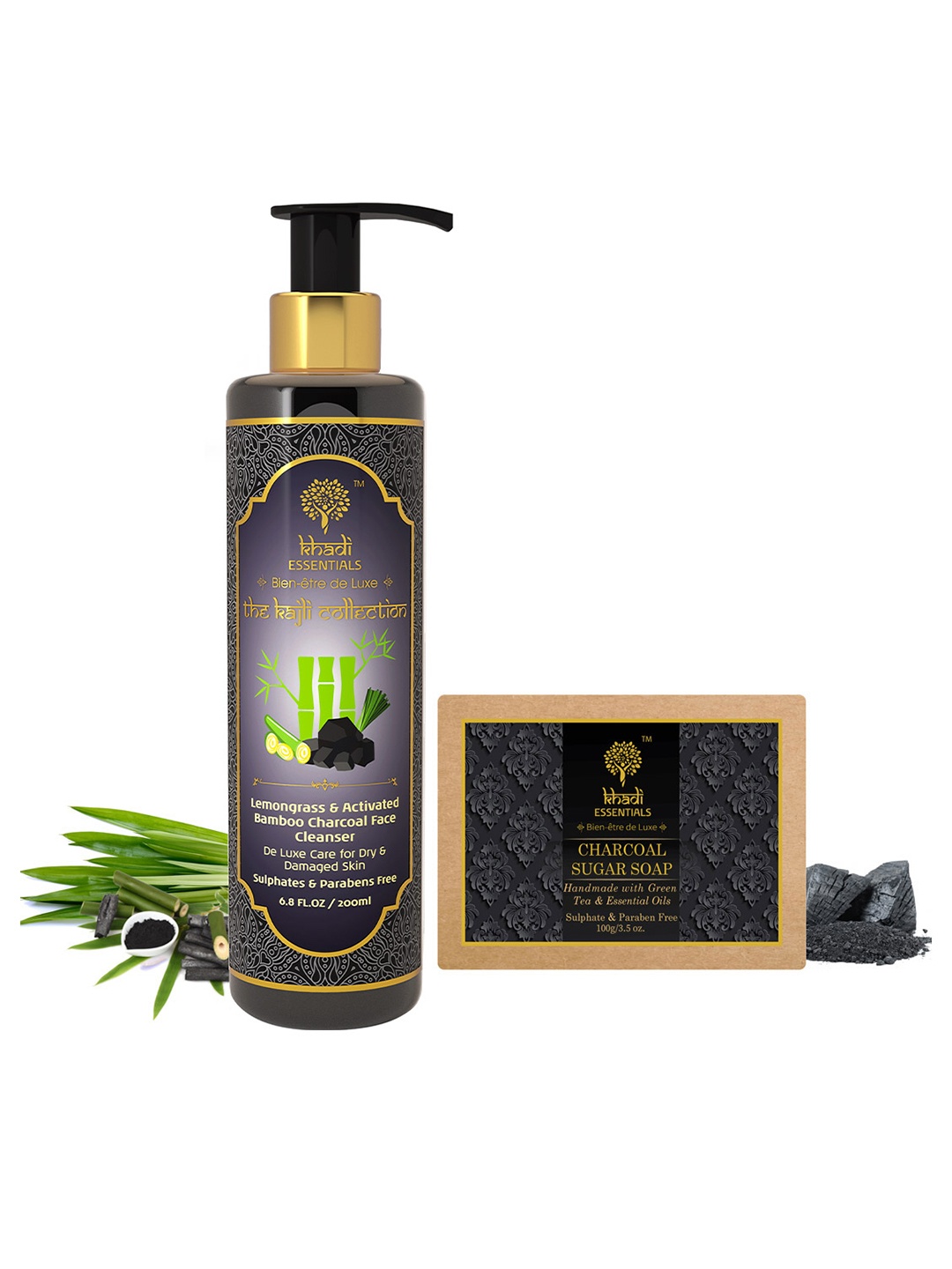 KHADI ESSENTIALS Unisex Charcoal Lemongrass Face Cleanser & Charcoal Sugar Bath Bar, Black
KHADI ESSENTIALS Unisex Charcoal Lemongrass Face Cleanser & Charcoal Sugar Bath Bar, Black