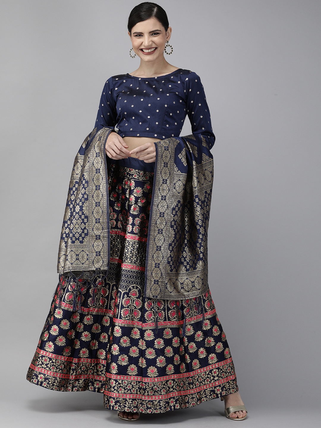 DIVASTRI Navy Blue & Pink Woven Design Semi-Stitched Lehenga & Unstitched Blouse with Dupatta
DIVASTRI Navy Blue & Pink Woven Design Semi-Stitched Lehenga & Unstitched Blouse with Dupatta