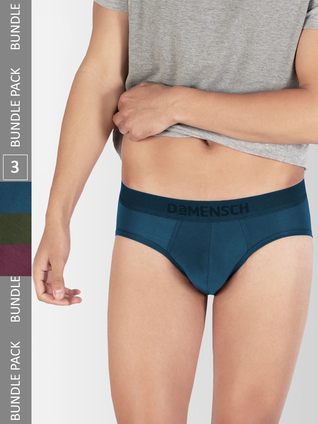 DAMENSCH Men Pack of 3 Assorted DEO-SOFT Basic Briefs DAM-1-B-AG-OPB-PP