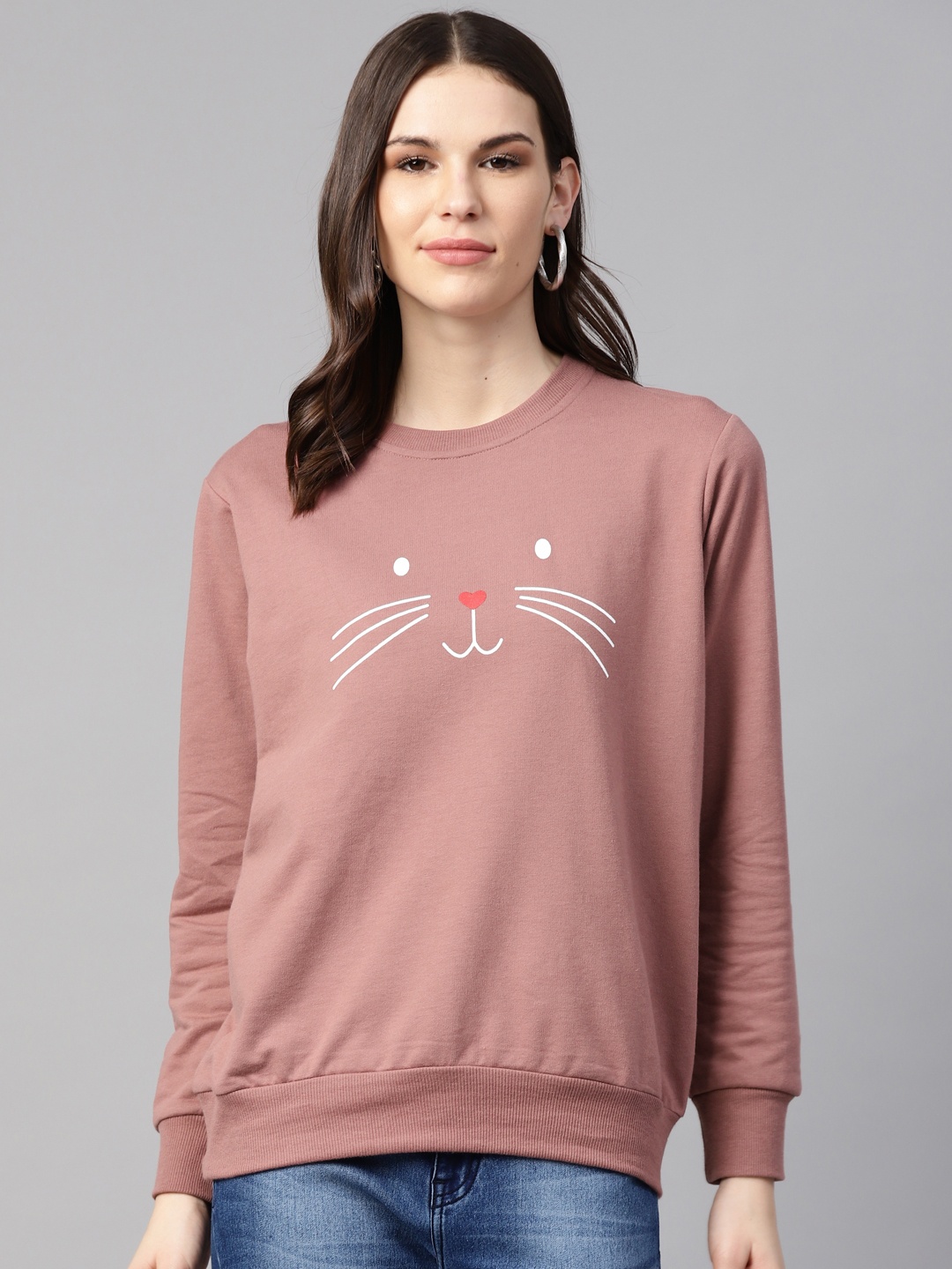 plusS Women Mauve & White Printed Sweatshirt