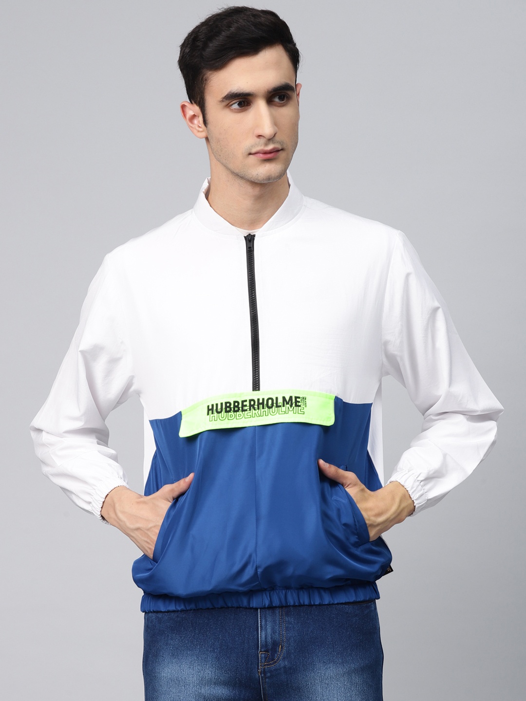 Hubberholme Men White & Blue Colourblocked Windcheater and Water Resistant Tailored Jacket
Hubberholme Men White & Blue Colourblocked Windcheater and Water Resistant Tailored Jacket