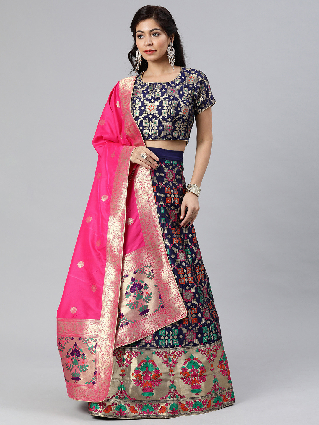 flaher Navy Blue & Pink Woven Design Semi-Stitched Lehenga & Unstitched Blouse with Dupatta
flaher Navy Blue & Pink Woven Design Semi-Stitched Lehenga & Unstitched Blouse with Dupatta