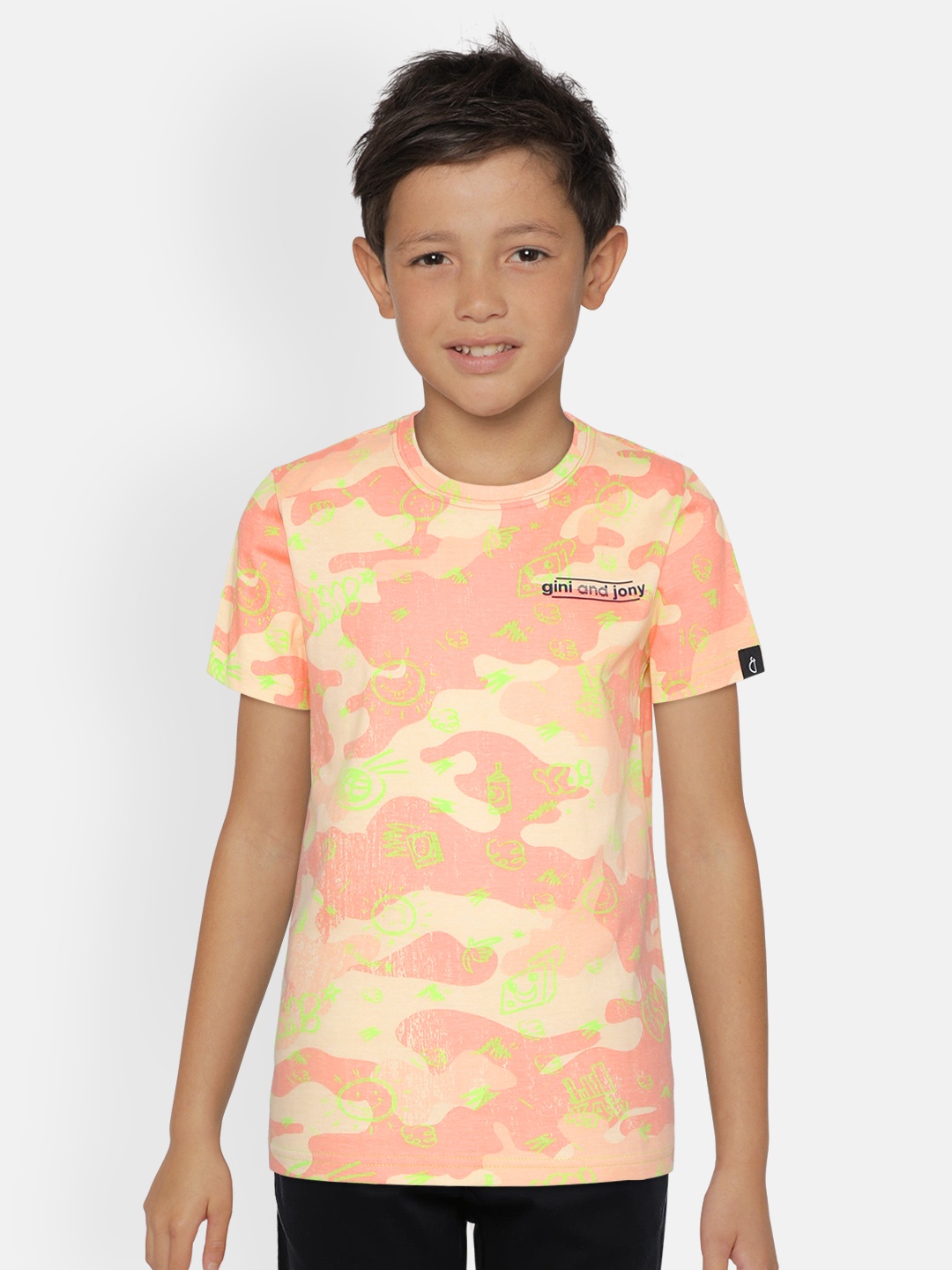 Gini and Jony Boys Peach-Coloured Beige Camouflage Print Round Neck Pure Cotton T-shirt
Gini and Jony Boys Peach-Coloured Beige Camouflage Print Round Neck Pure Cotton T-shirt