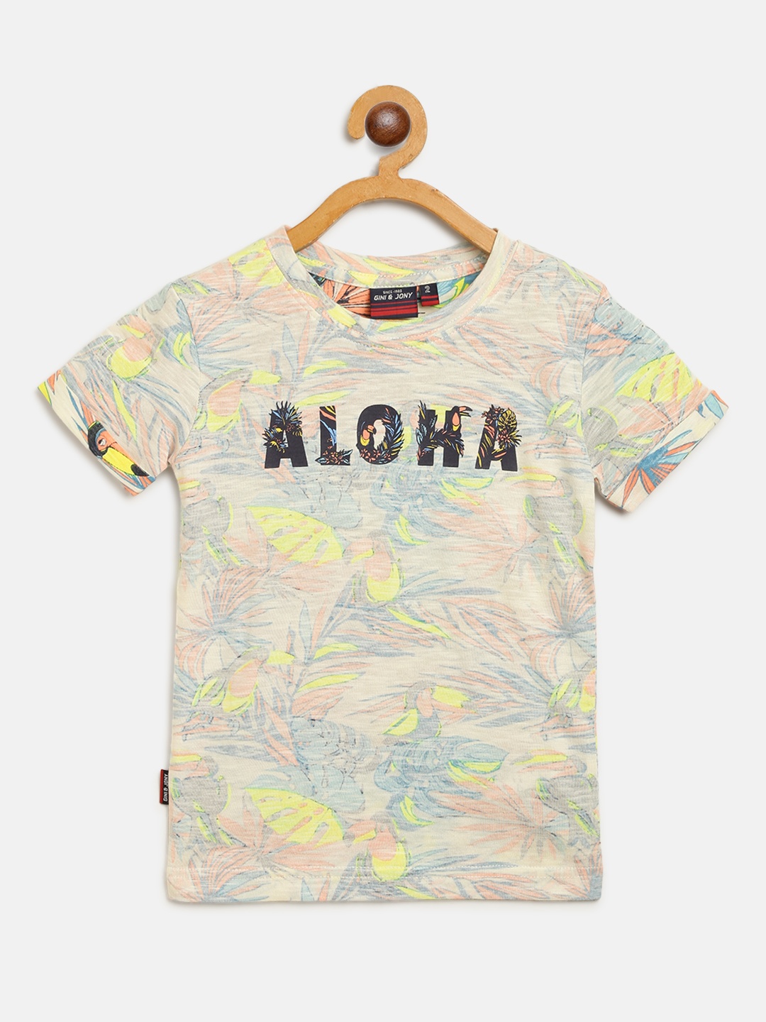Gini and Jony Boys White Peach-Coloured Tropical Print Round Neck Pure Cotton T-shirt
Gini and Jony Boys White Peach-Coloured Tropical Print Round Neck Pure Cotton T-shirt