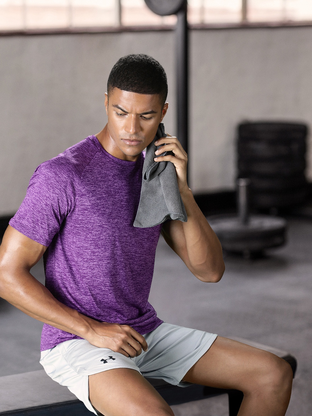 UNDER ARMOUR Men Grey Solid Knit Performance Training Shorts