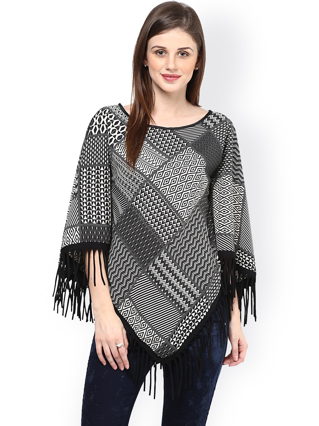Taurus Black Printed Fringe Top
