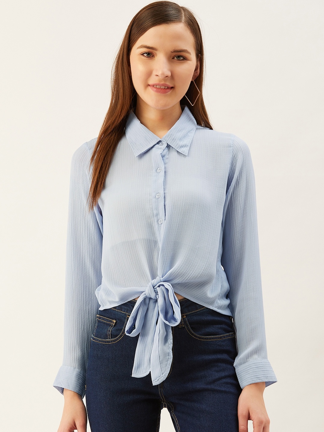Trend Arrest Women Blue Crinkled Effect Regular Fit Solid Front Knot Casual Crop Shirt
Trend Arrest Women Blue Crinkled Effect Regular Fit Solid Front Knot Casual Crop Shirt