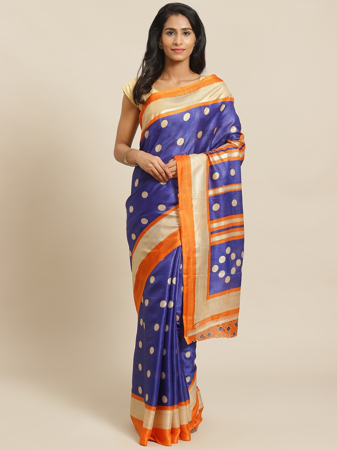 KALINI Blue & Beige Printed Saree