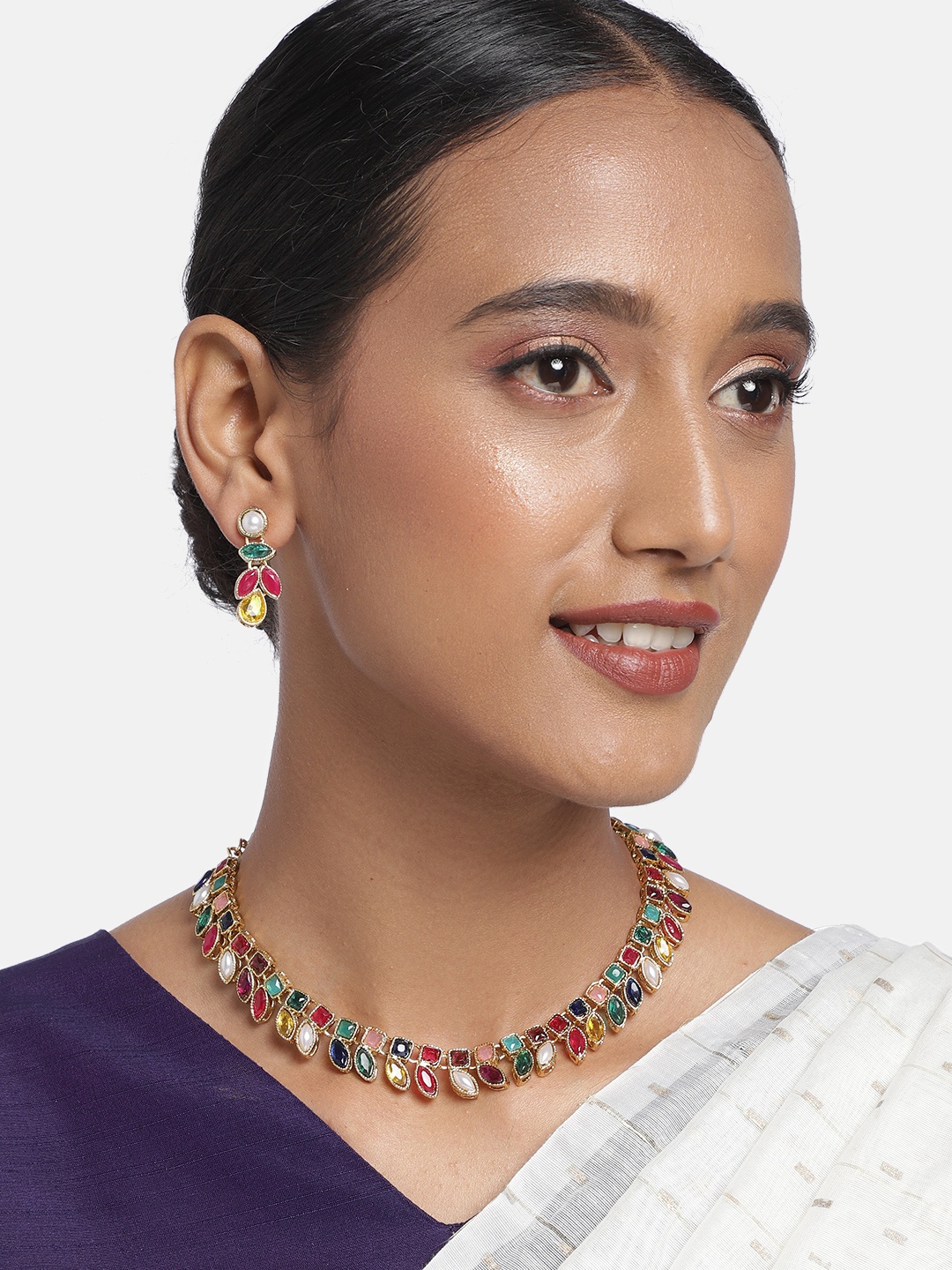 Zaveri Pearls Multi-Coloured Stone Studded Gold-Plated Traditional Necklace & Earring Set
Zaveri Pearls Multi-Coloured Stone Studded Gold-Plated Traditional Necklace & Earring Set