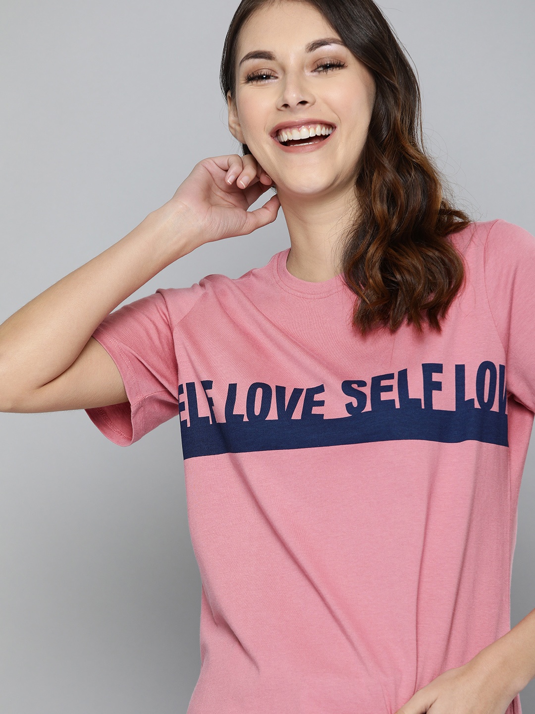 Mast & Harbour Women Pink & Navy Blue Typography Print Pure Cotton Round Neck T-shirt
Mast & Harbour Women Pink & Navy Blue Typography Print Pure Cotton Round Neck T-shirt