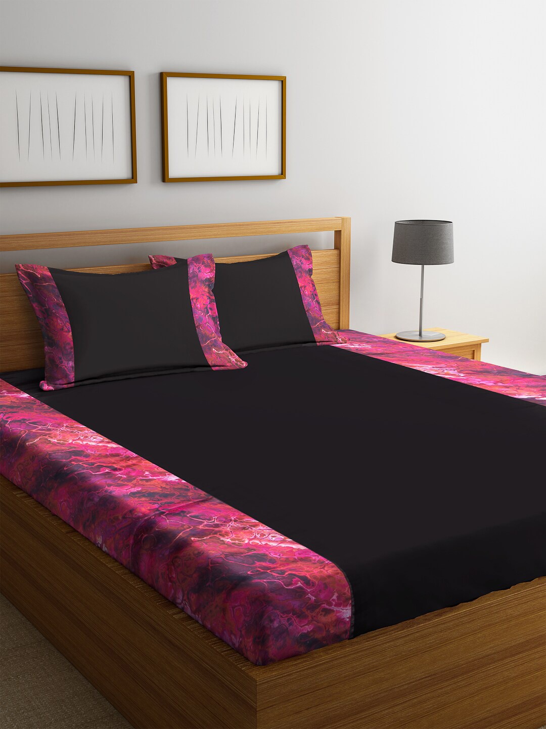 DECOREALM Black & Pink Abstract 300 TC Poly Satin 1 Single Bedsheet with 2 Pillow Covers
DECOREALM Black & Pink Abstract 300 TC Poly Satin 1 Single Bedsheet with 2 Pillow Covers