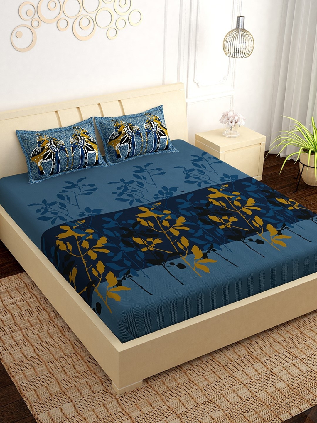 PAVO Blue & Mustard Yellow Floral 300 TC Cotton 1 King Bedsheet with 2 Pillow Covers
PAVO Blue & Mustard Yellow Floral 300 TC Cotton 1 King Bedsheet with 2 Pillow Covers