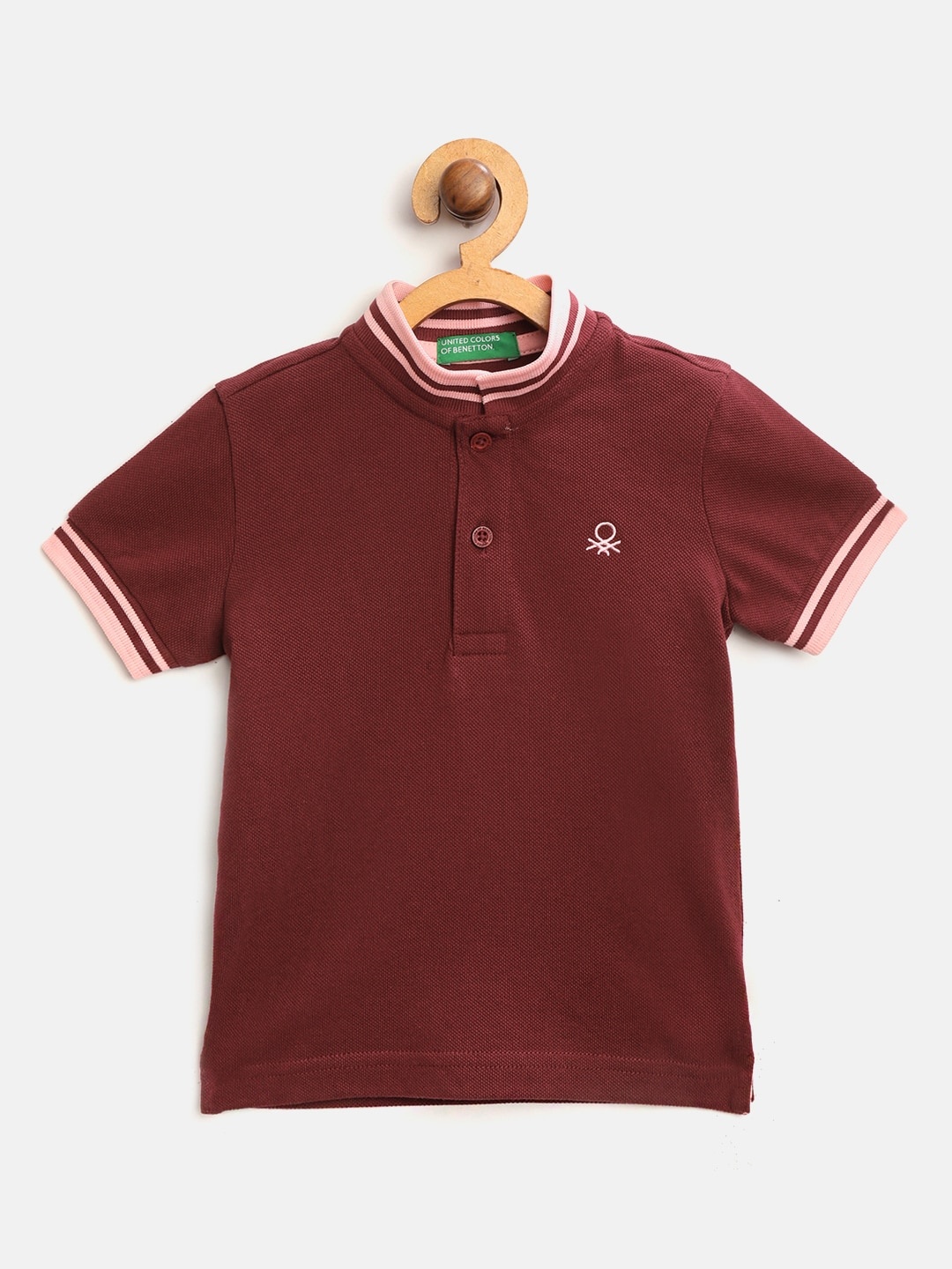 United Colors of Benetton Boys Burgundy Solid Polo Collar T-shirt