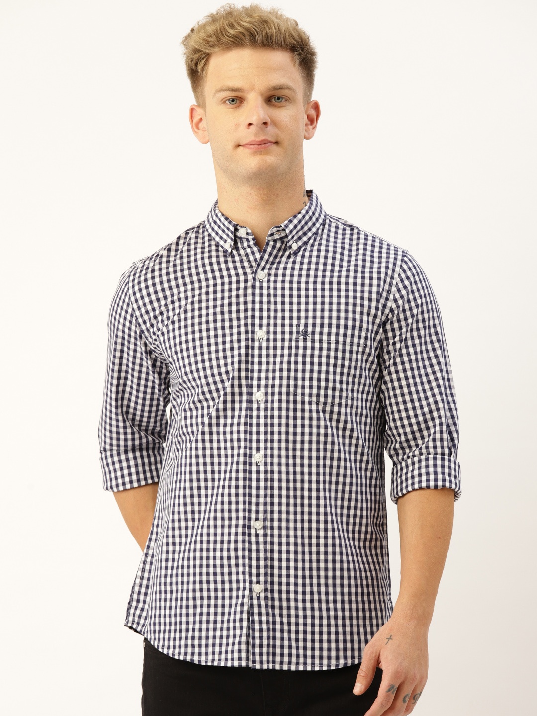 United Colors of Benetton Men Navy Blue & White Cotton Slim Fit Checked Casual Shirt
United Colors of Benetton Men Navy Blue & White Cotton Slim Fit Checked Casual Shirt