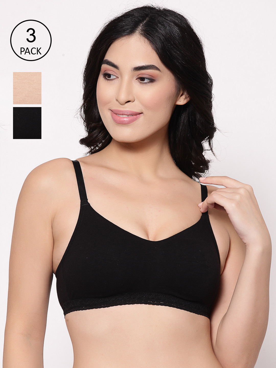 Inner Sense Pack of 3 Organic Cotton Antimicrobial Seamless Laced Sustainable Bra ISB054, Black 
Inner Sense Pack of 3 Organic Cotton Antimicrobial Seamless Laced Sustainable Bra ISB054, Black