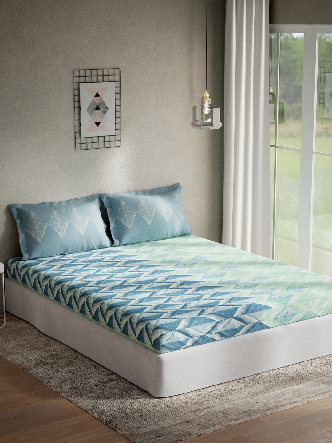DDecor Blue & Sea Green Geometric 144 TC Cotton 1 Extra Large Bedsheet with 2 Pillow Covers
DDecor Blue & Sea Green Geometric 144 TC Cotton 1 Extra Large Bedsheet with 2 Pillow Covers