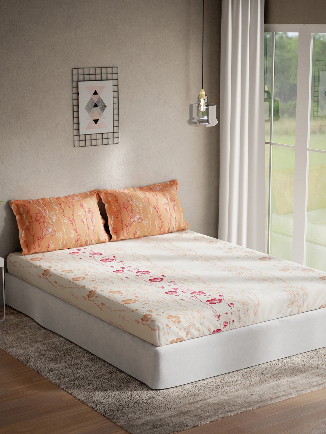 DDecor Peach-Coloured & Off-White Floral 144 TC Cotton 1 Extra Large Bedsheet with 2 Pillow Covers
DDecor Peach-Coloured & Off-White Floral 144 TC Cotton 1 Extra Large Bedsheet with 2 Pillow Covers