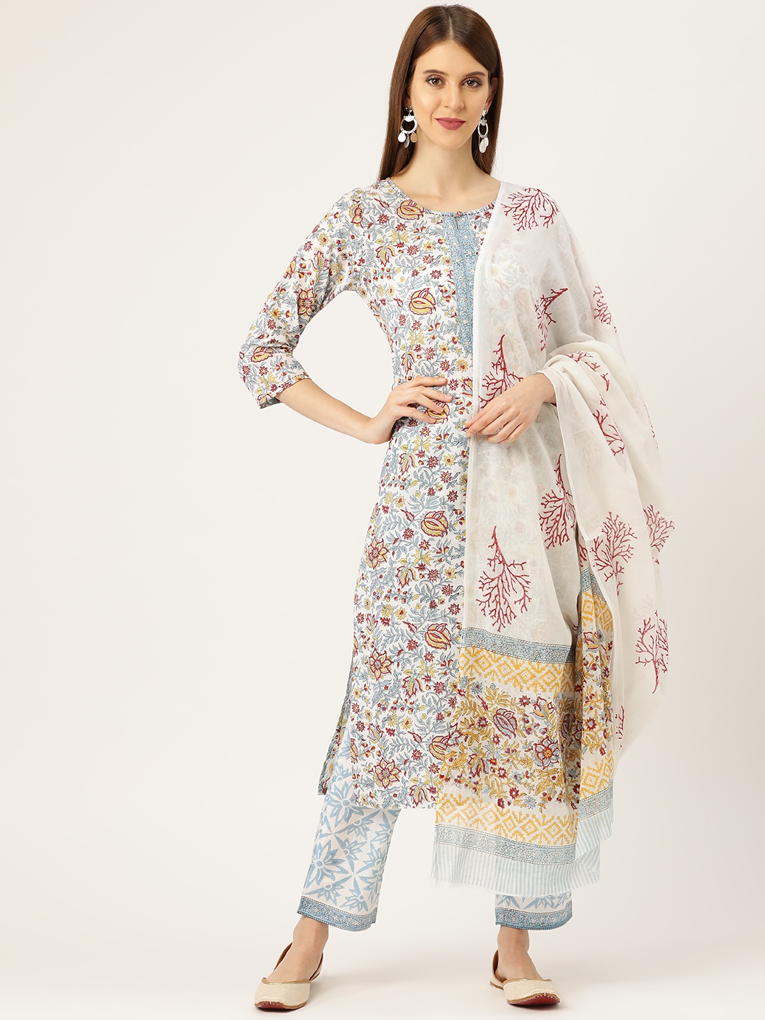 Prakrti Women White & Blue Hand Block Printed Sustainable Kurta with Trousers & Dupatta
Prakrti Women White & Blue Hand Block Printed Sustainable Kurta with Trousers & Dupatta