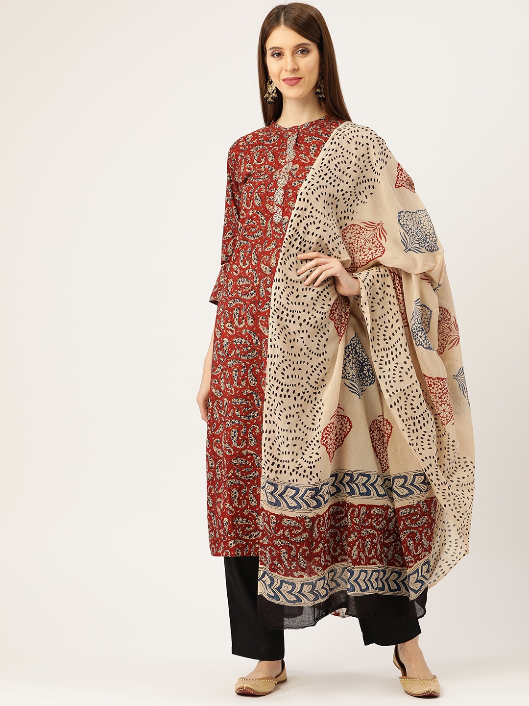Prakrti Women Maroon & Black Hand Block Daabu Paisley Print Sustainable Kurta with Trousers & Dupatta
Prakrti Women Maroon & Black Hand Block Daabu Paisley Print Sustainable Kurta with Trousers & Dupatta