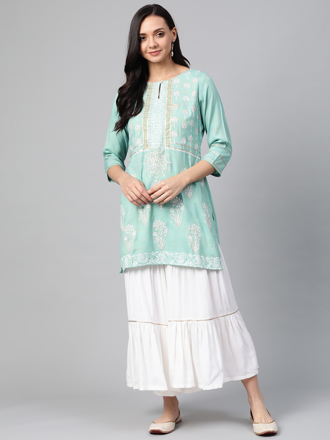 PINKSKY Women Sea Green & White Hand Block Print Sustainable Straight Kurta with Sharara
PINKSKY Women Sea Green & White Hand Block Print Sustainable Straight Kurta with Sharara