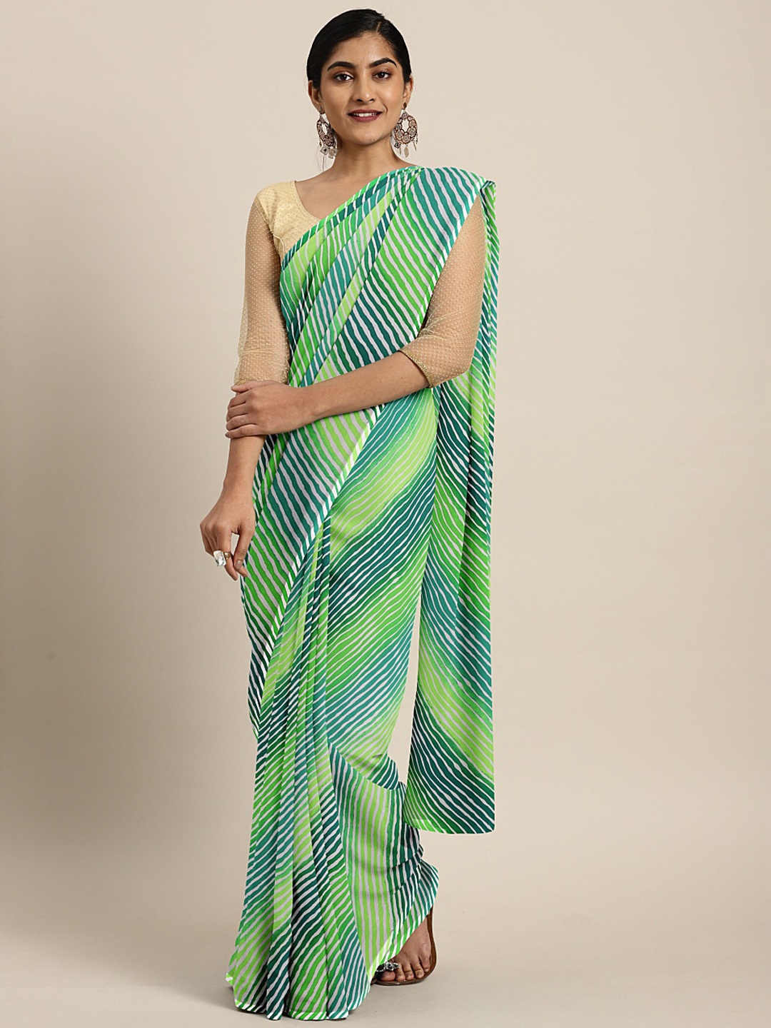 KALINI Green & Blue Poly Georgette Printed Saree