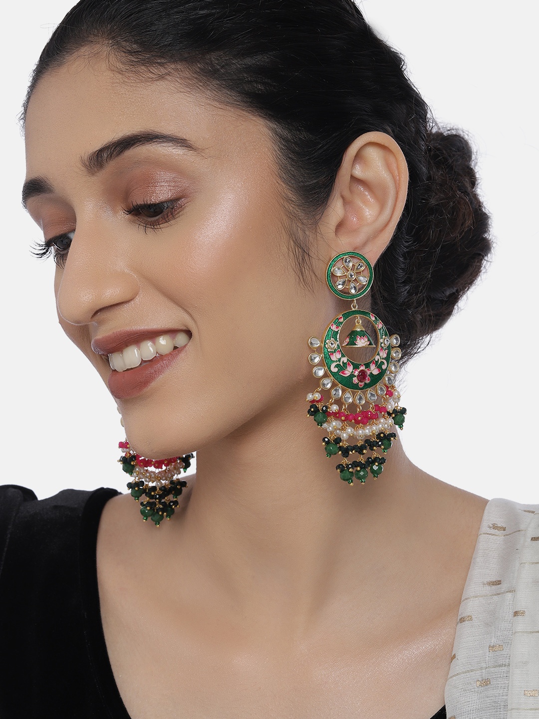 Peora Green & Pink Gold-Plated Enamelled Meenakari Handcrafted Classic Drop Earrings
Peora Green & Pink Gold-Plated Enamelled Meenakari Handcrafted Classic Drop Earrings
