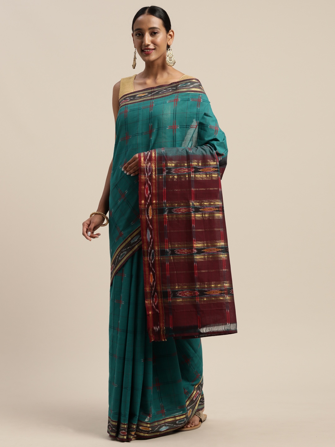 APCO Teal Woven Design Pure Cotton Sustainable Saree