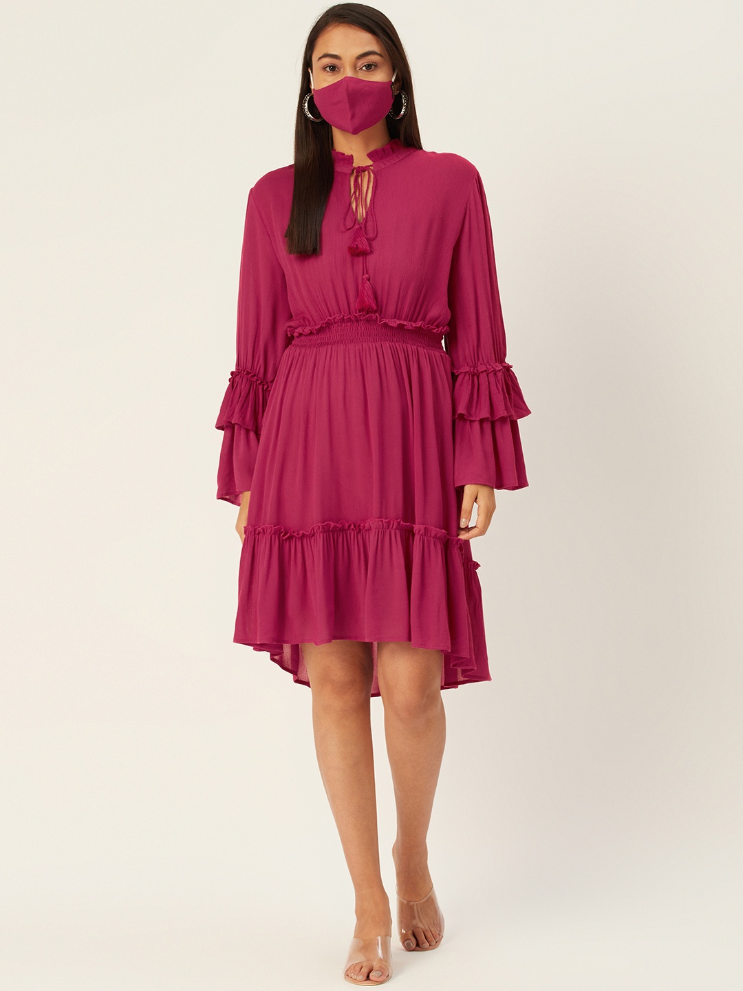 DIVA WALK EXCLUSIVE Women Magenta Solid A-Line Dress
