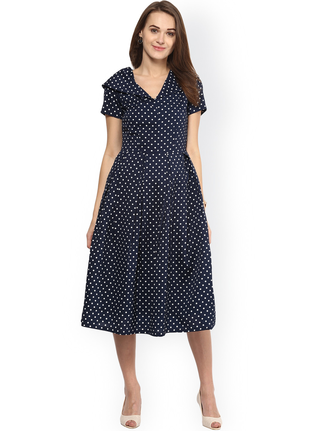 Harpa Navy Polka Dot Print A-Line Dress, Navy blue 
Harpa Navy Polka Dot Print A-Line Dress, Navy blue
